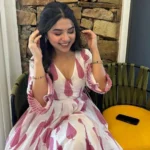 Pink White Anarkali Sanganeri Print Kurta Set