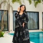 Black White Anarkali Kurti With Pant And Dupatta