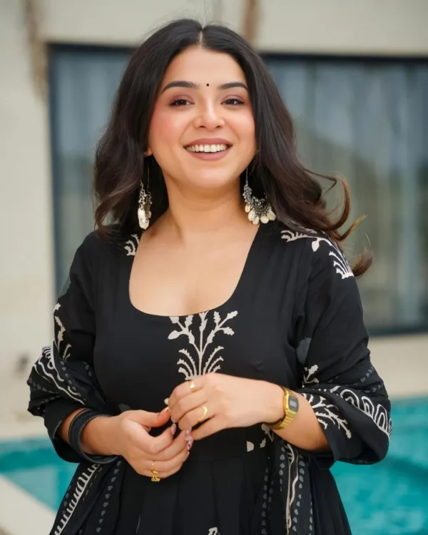 Black White Anarkali Kurti With Pant And Dupatta