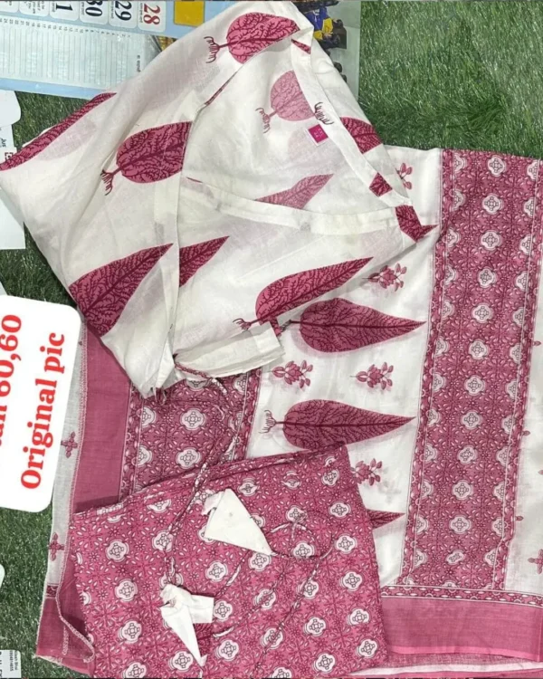 Pink White Anarkali Sanganeri Print Kurta Set