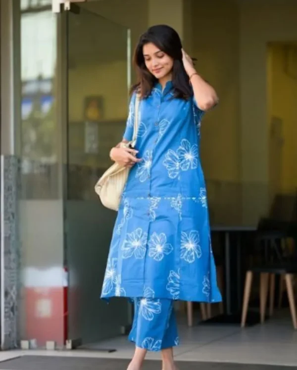 Cotton Blue And White Kurti With Pant 1