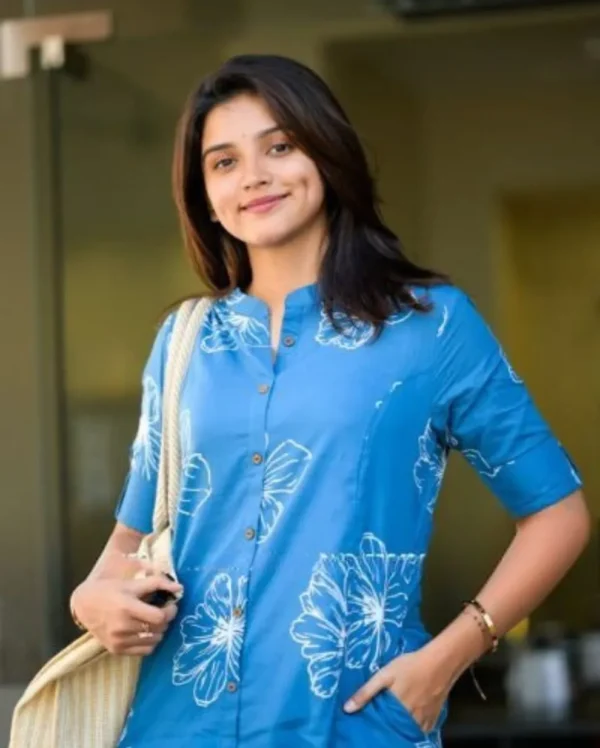 Cotton Blue And White Kurti With Pant 1