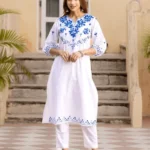 Cotton Blue & White Kurti with Pant 1