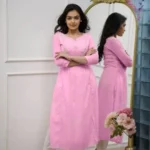 Floral Printed Pink Kurti With White Pant