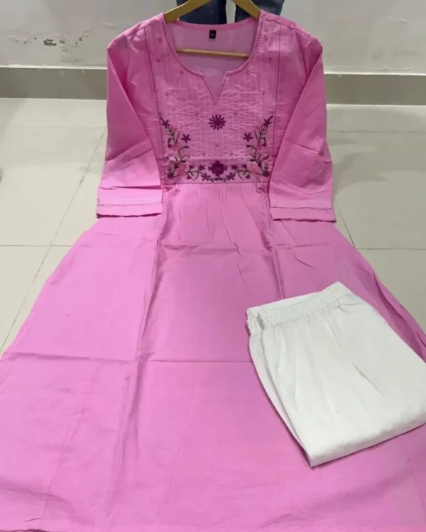 Floral Printed Pink Kurti With White Pant real
