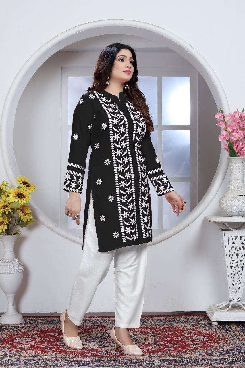 Black Chikankari Embroidery Short Kurti