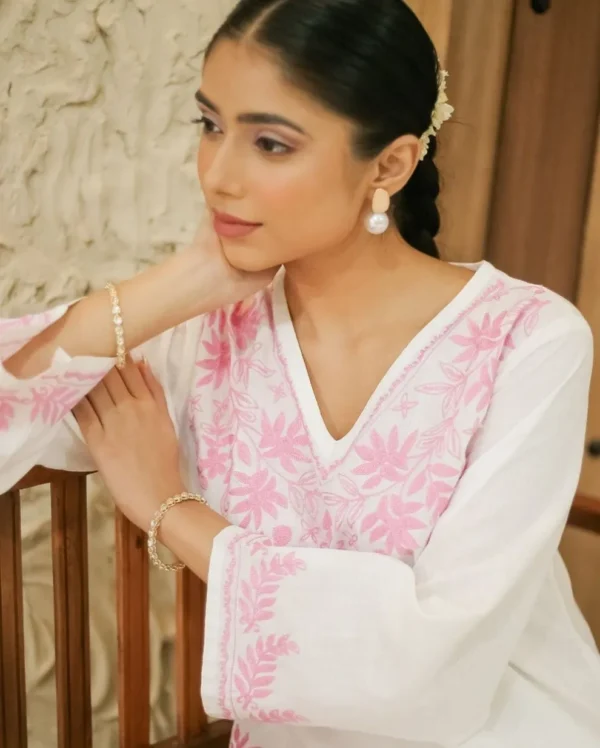 Pink Kurti With White Palazzo