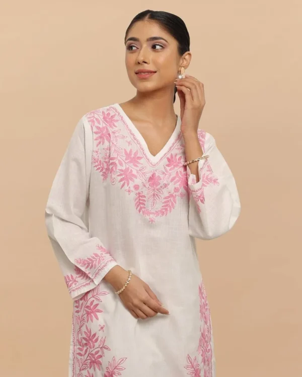 Pink Kurti With White Palazzo