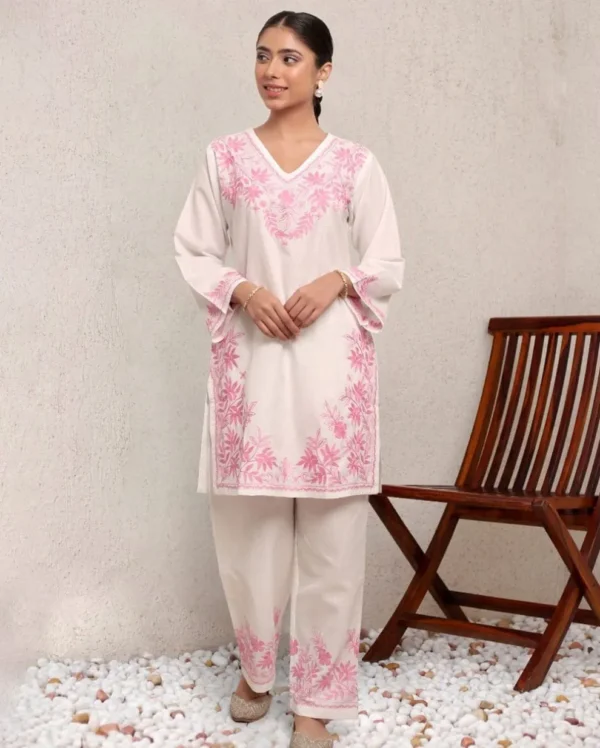 Pink Kurti With White Palazzo