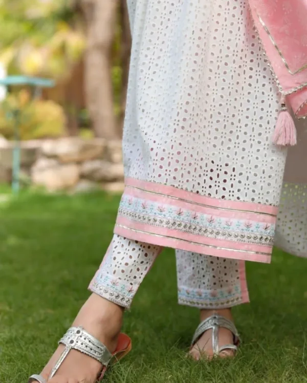 Pink White Anarkali Sanganeri Print Kurta Set