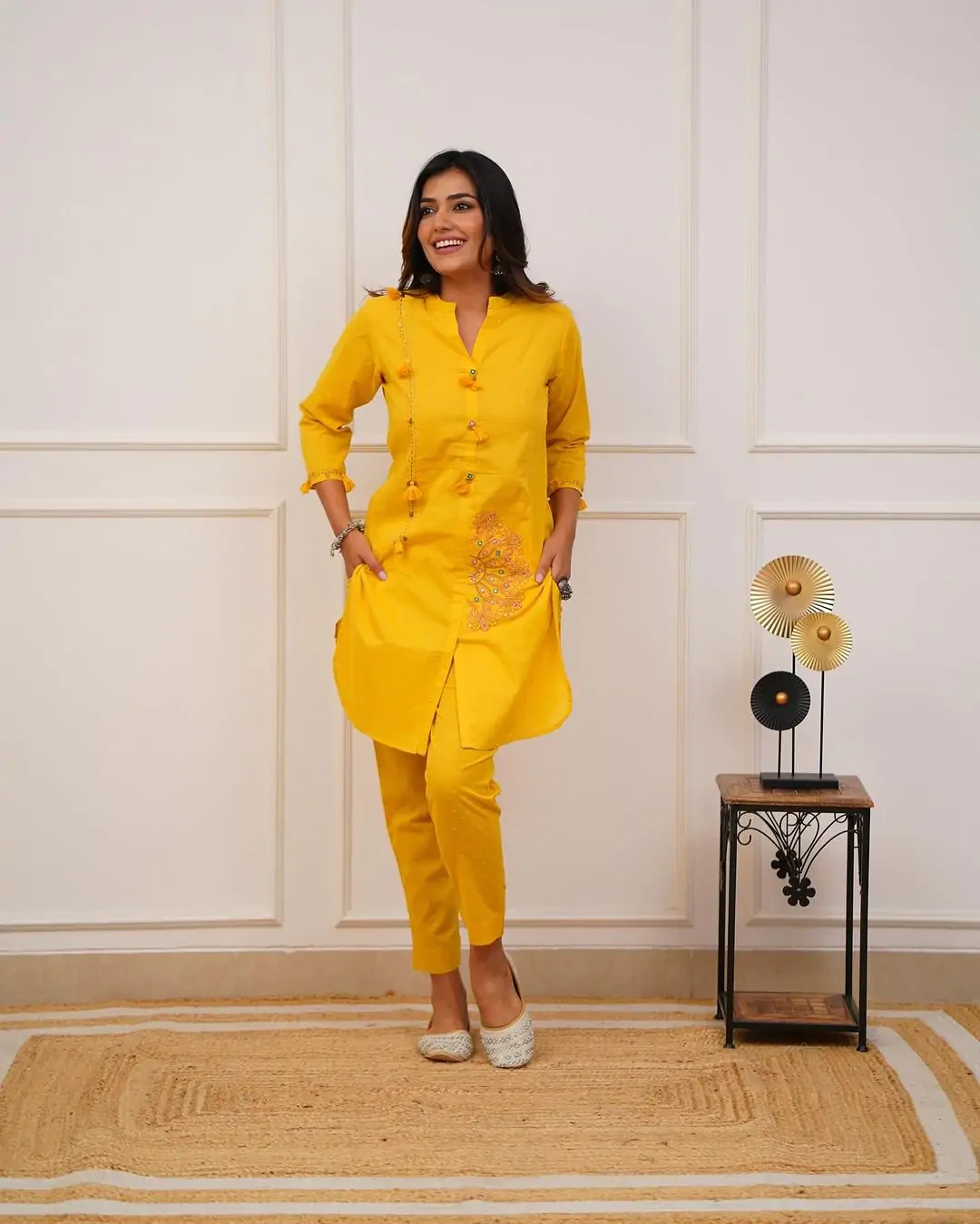 Sunny Yellow and Pink Combination Kurti With Pant