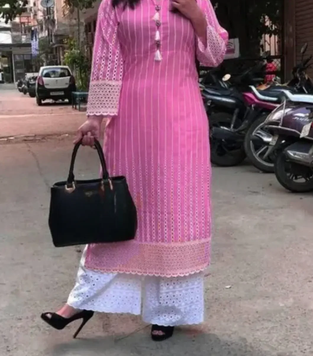 Pink Kurti With White Palazzo