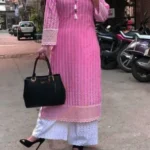 Pink Kurti With White Palazzo