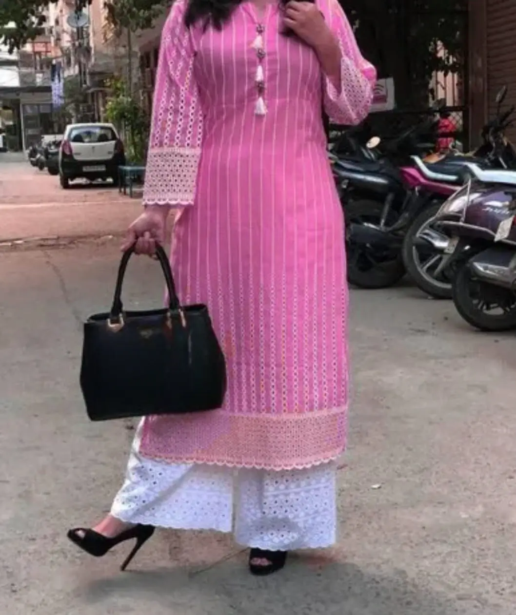 Pink Kurti With White Palazzo