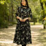 Black White Anarkali Kurti With Pant And Dupatta