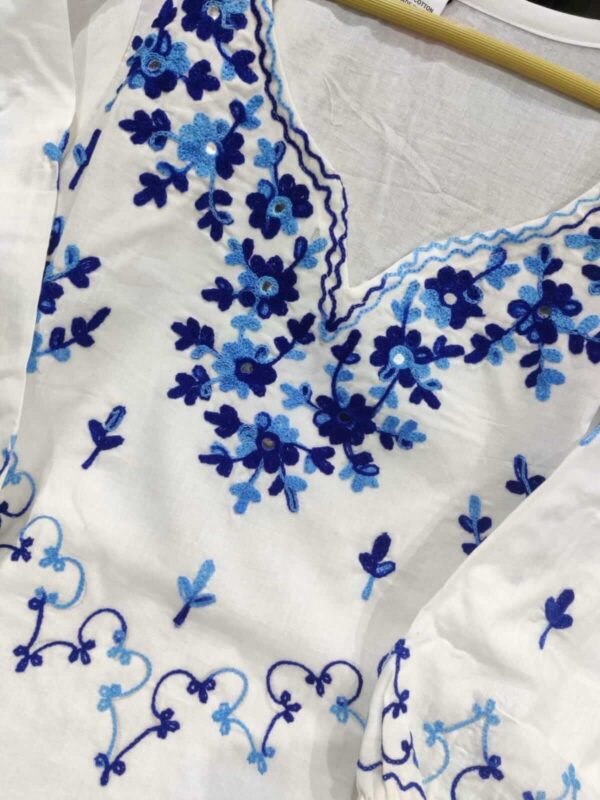 Cotton Blue And White Kurti With Pant