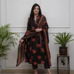 Cotton Black Kurti With Dupatta