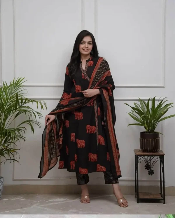 Cotton Black Kurti With Dupatta