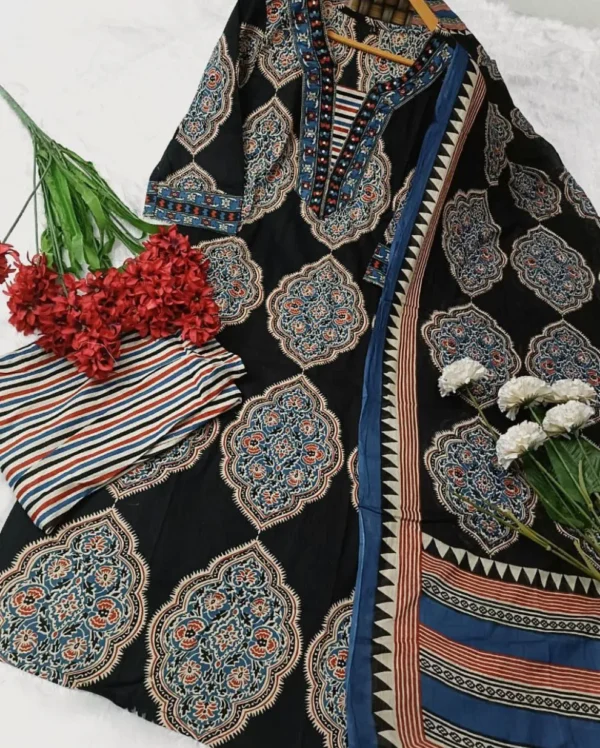 Cotton Black Kurti With Dupatta