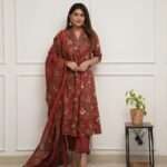 Cotton maroon kurti with dupatta set