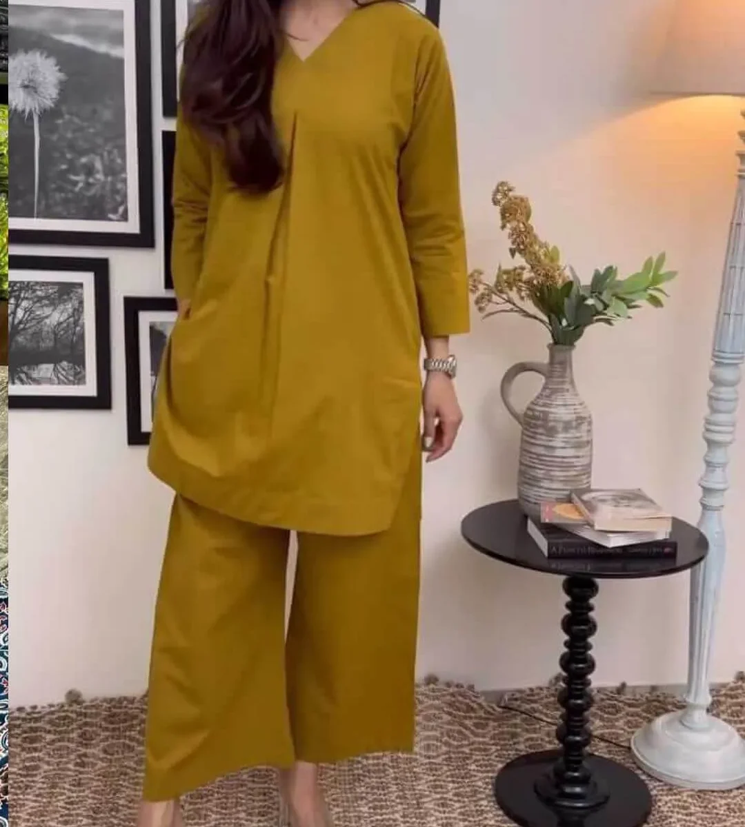 Cotton Monochrome Kurti With Pant