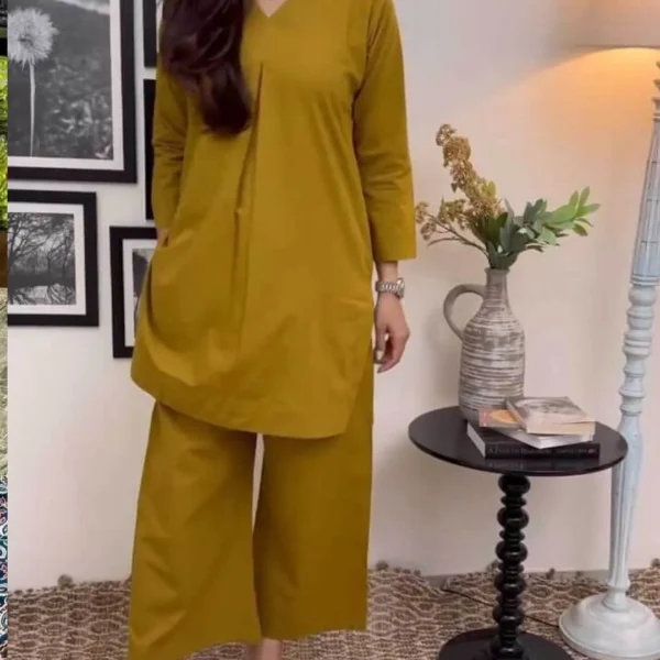 Cotton Monochrome Kurti With Pant