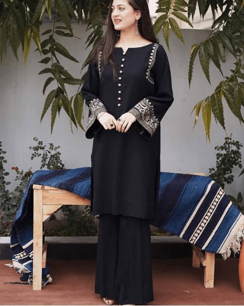 Black Aari Work Kurta Palazzo Set