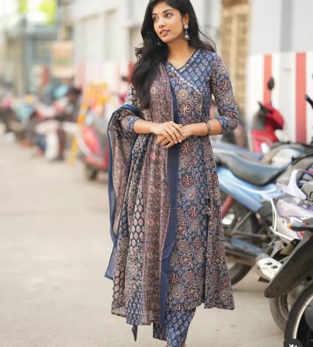 Cotton Angrakha Anarkali Kurti Set