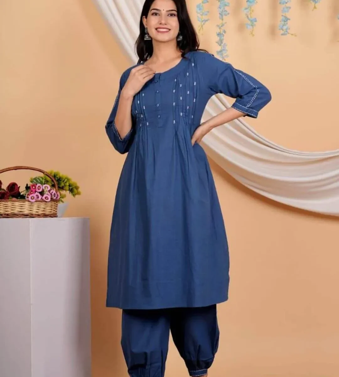 Cotton Katha Work Coord Set For Women