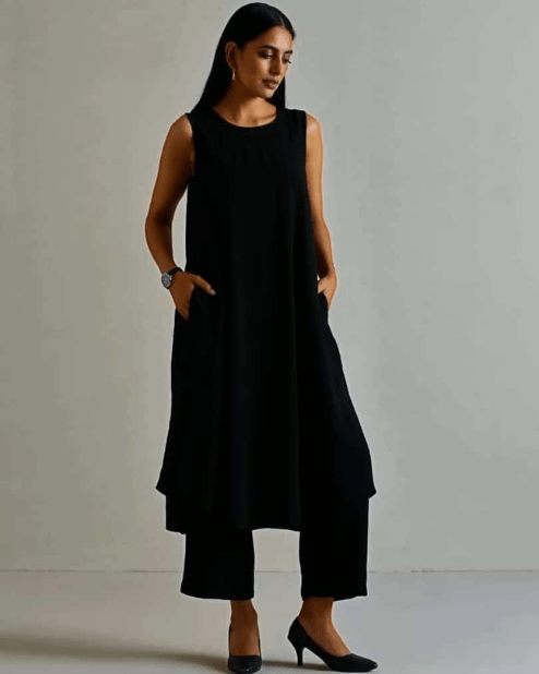 black cotton sleeveless co-Ord set