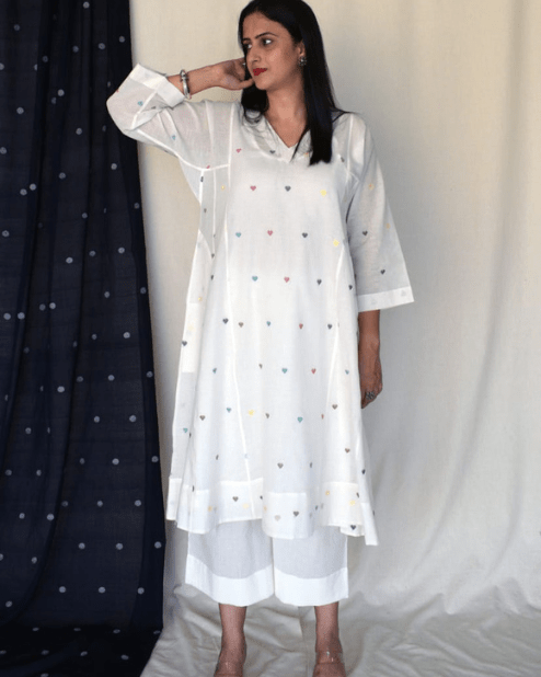 Printed White Cotton Kurti Online