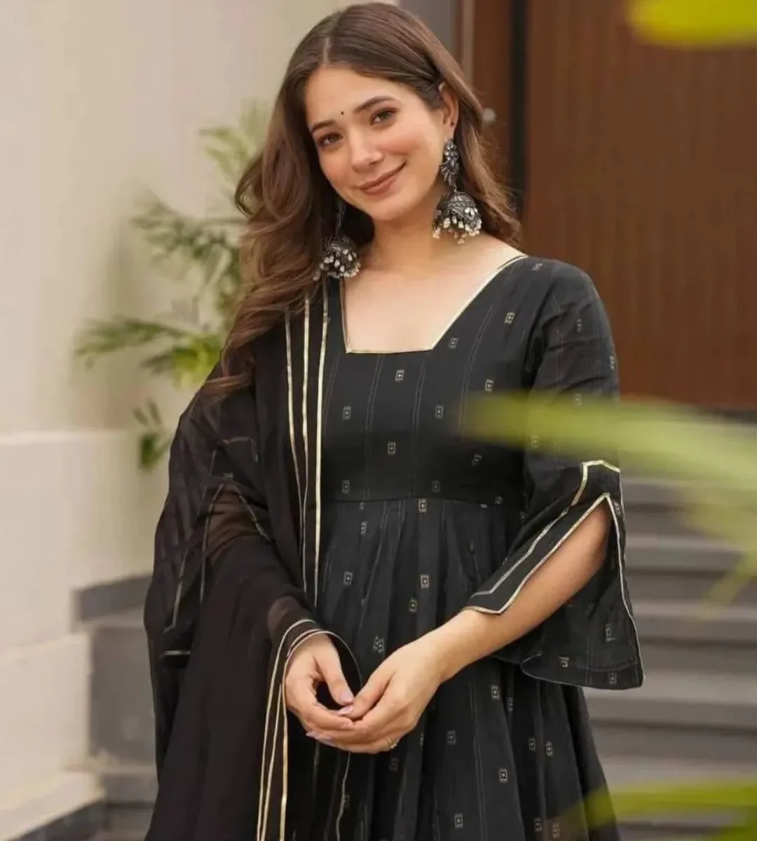 Black Anarkali Kurti With Pant & Dupatta