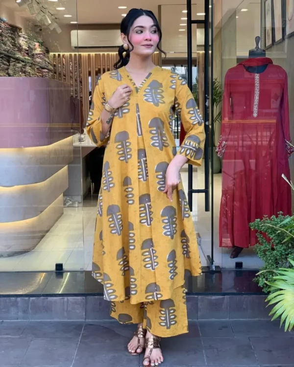 Yellow Floral Kurti With Pant