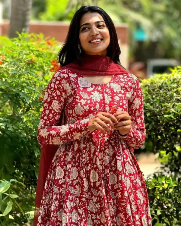 Red Anarkali Kurti With Pant Set