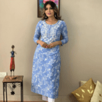 Blue Floral Kurti With Pant