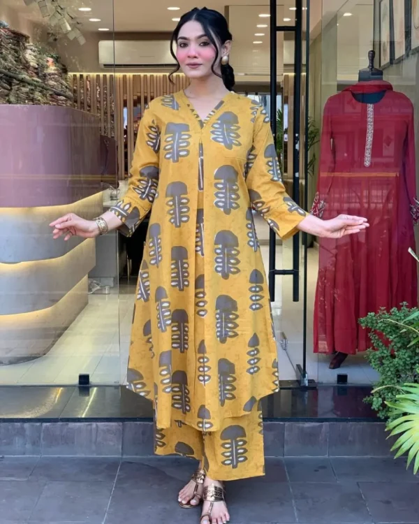 Yellow Floral Kurti With Pant