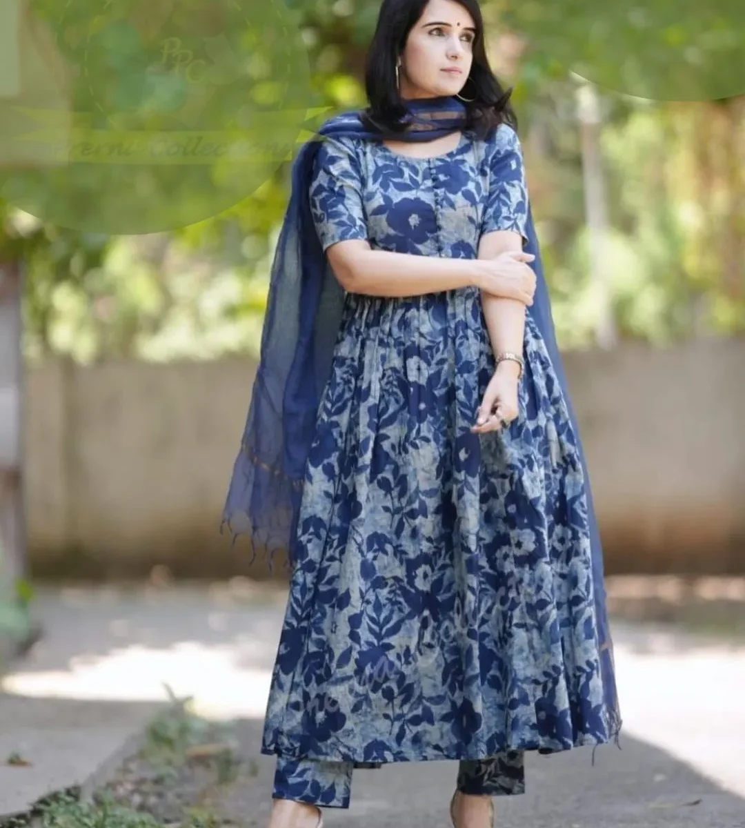 Blue Anarkali Kurti With Pant & Dupatta