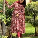 Red Anarkali Kurti With Pant Set