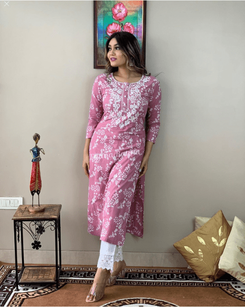 Floral Pink Kurti With Pant