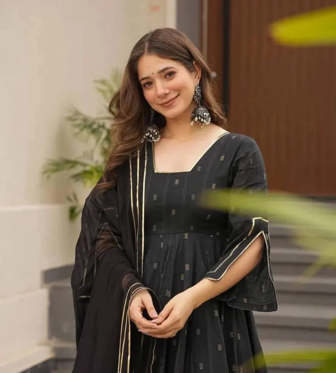 Black Anarkali Kurti With Pant & Dupatta