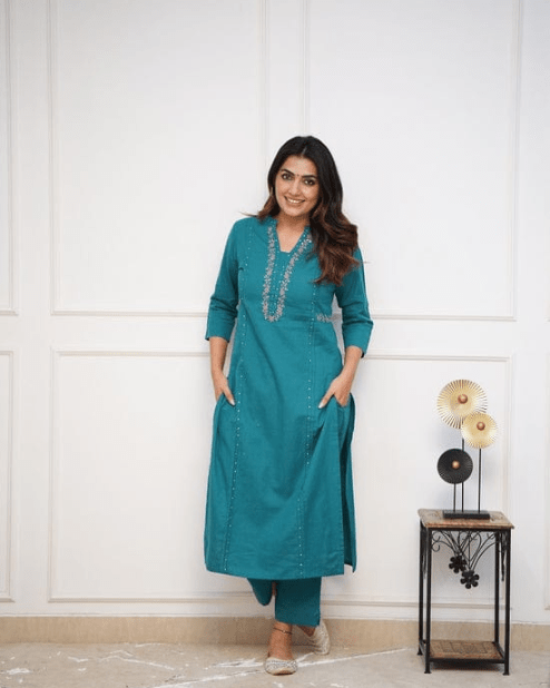 Teal Blue Colour Kurti With Pant