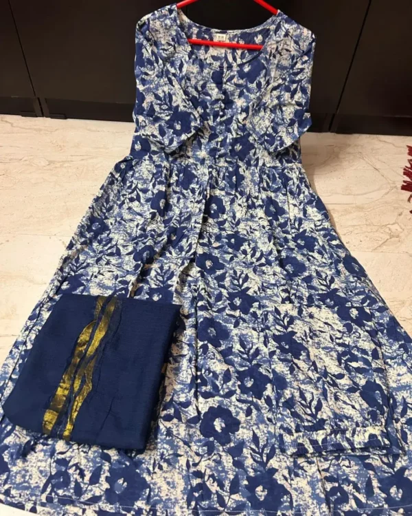 Blue Anarkali Kurti With Pant & Dupatta