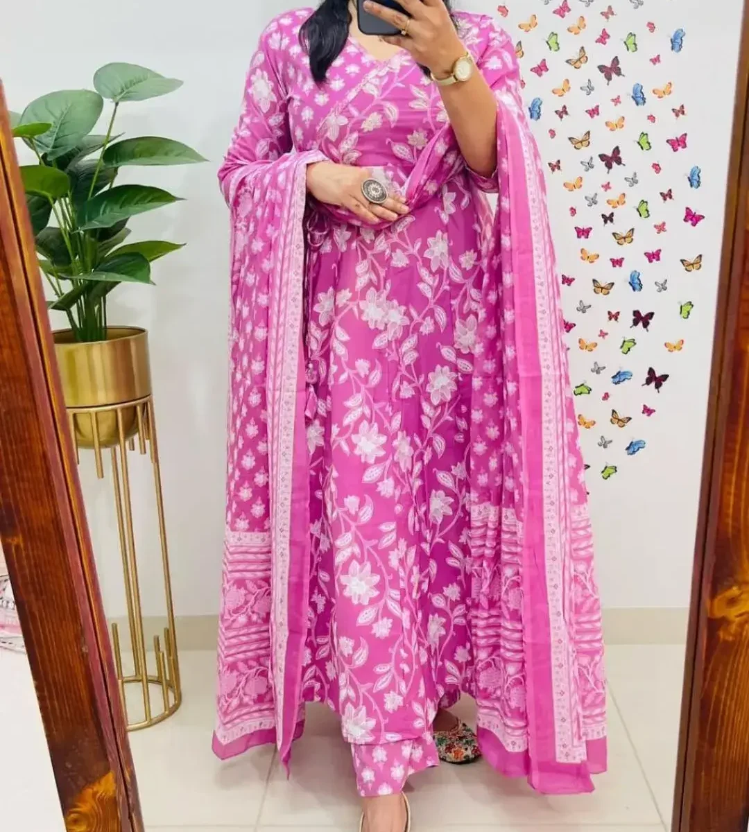Cotton Angrakha Anarkali Kurtiย Set