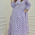 Cotton Lavender Colour Kurti Set 1
