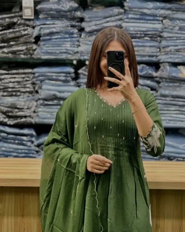 Green Colour Anarkali Kurti Set Front