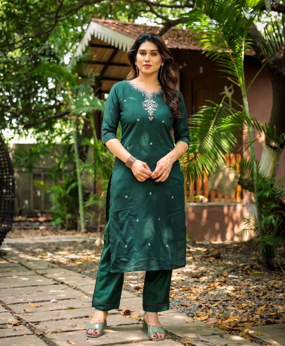 Green Kurti With Pant Set