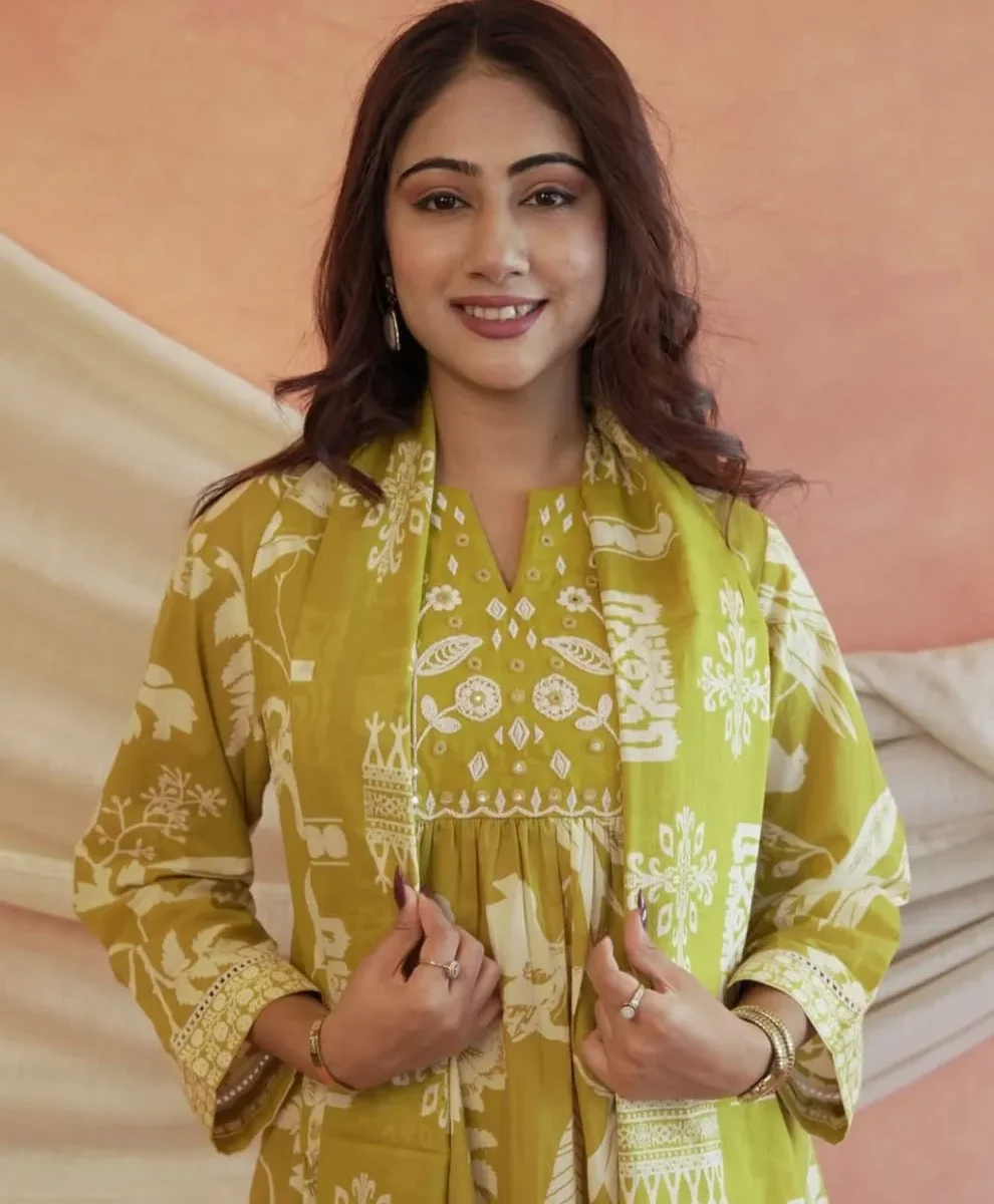 Lime Green Kurti With Pant dupatta