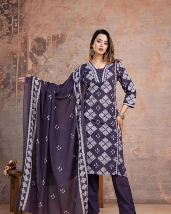Purple Kurti Set With Dupatta
