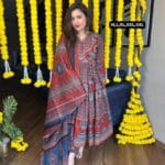 Red Anarkali Kurti With Pant Set 1