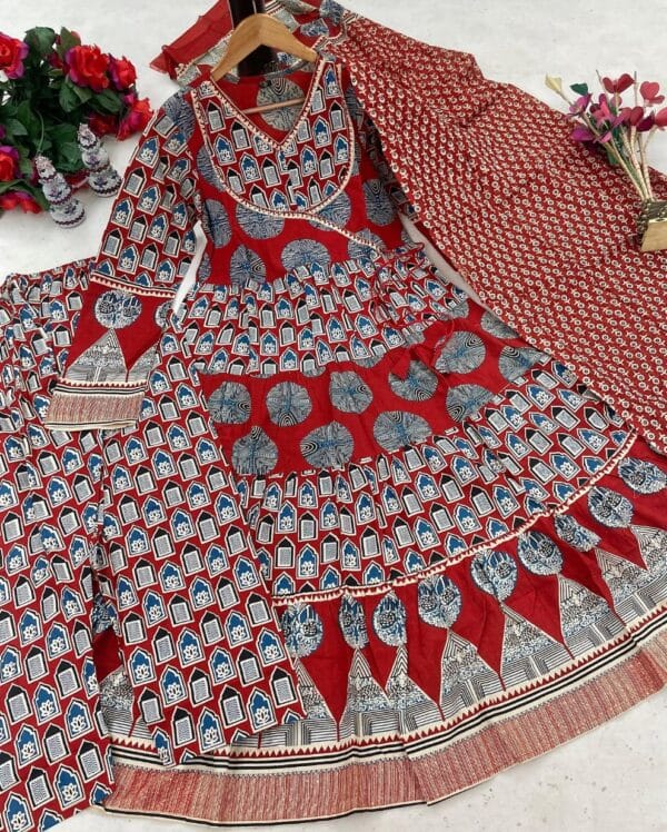 Red Anarkali Kurti With Pant Set
